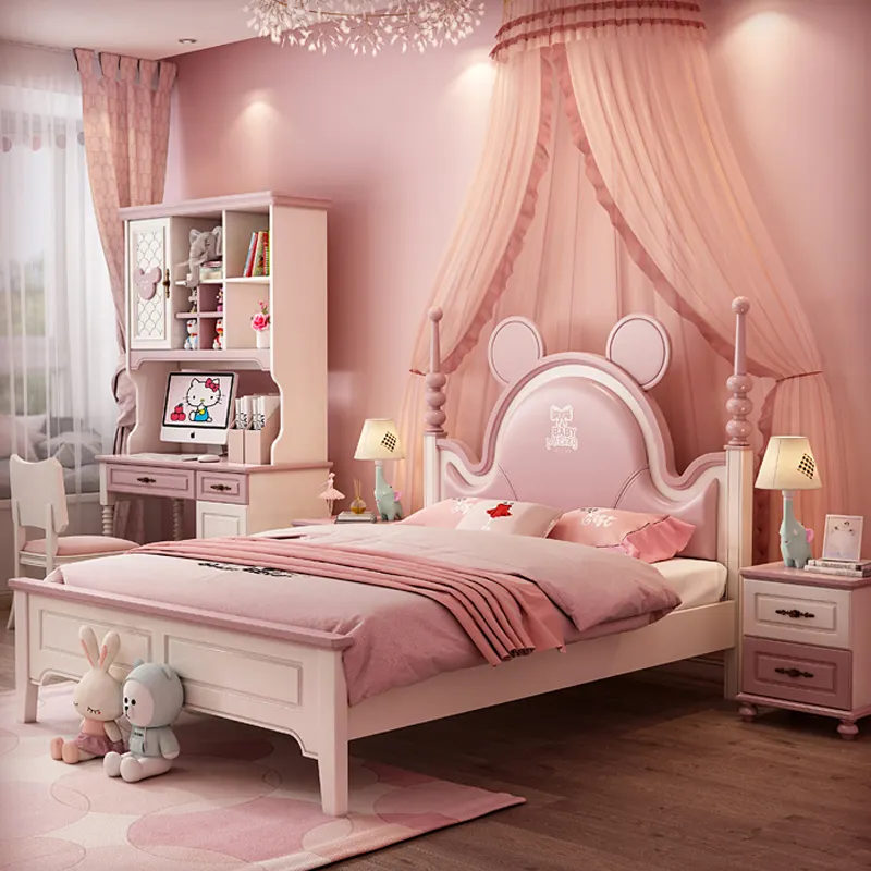 Fabrik großhandel Amerikanischen stil prinzessin bett billig kinder einzelnen cartoon bett hohe qualität mädchen holz rosa Kinder betten