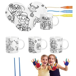 Jouets éducatifs interactifs tasse en céramique personnalisée enfants <span class=keywords><strong>peinture</strong></span> inachevée dessin animé tasse et assiette kit <span class=keywords><strong>de</strong></span> <span class=keywords><strong>peinture</strong></span> bricolage pour activité familiale - Product Image 2
