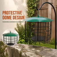 Mangeoire à oiseaux en métal JH-Mech, durable, avec dôme de protection, cage en fil métallique noir, anneau de suspension, mangeoires à oiseaux pour l'extérieur
