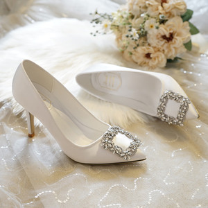 Zapatos de Tacón Alto de Lujo para Novia, Zapatos de Tacón de Aguja con Punta Puntiaguda para Mujer, Sandalias de Oficina, Tacones de Metal con Hebilla de Moda, Diseño de Diseñador - Product Image 3