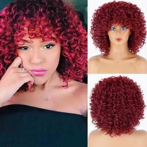 <span class=keywords><strong>Parrucca</strong></span> riccia <span class=keywords><strong>Afro</strong></span> crespo <span class=keywords><strong>bionda</strong></span> con frangia parrucche sintetiche corte per le donne nere Ombre marrone Glueless Cosplay capelli resistenti al calore - Product Image 2