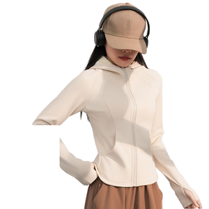 Chaqueta de yoga OEM ODM para mujer, holgada, con capucha frontal, forro polar, gruesa, de manga larga, con cremallera, para gimnasio, fitness, invierno, elástica en cuatro direcciones - Product Image 1