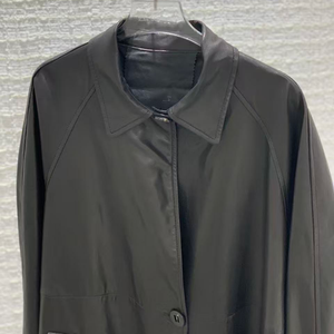 Cappotto <span class=keywords><strong>Trench</strong></span> Primaverile da <span class=keywords><strong>Donna</strong></span> in Vera <span class=keywords><strong>Pelle</strong></span> di Alta Qualità, Elegante, Slim Fit, Traspirante, <span class=keywords><strong>Nero</strong></span>, con Bottone Singolo - Product Image 4