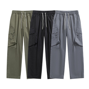 American Retro Style Casual Pants for Spring Canvas Multi-Bag Tooling <b>Split</b> Design Three-Dimensional Pleated Straight - Product Image 1