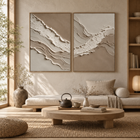 Décoration murale diptyque abstraite en relief 3D, tons terre, style Wabi Sabi neutre, pour hôtel, villa, salon