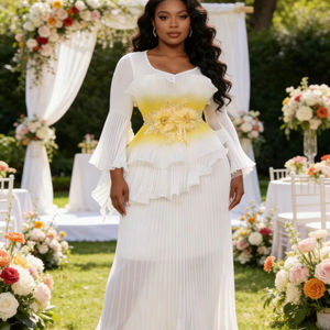 原创百褶款式时尚色彩大码优雅高端秋季宫崎长款休闲连衣裙，适合尊贵女士 - Product Image 1