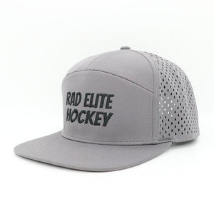 Premium Custom 7-Panel Flat Bill Grey Baseball Cap with Laser Cut & Rubber Logo for Waterproof Performance Sports Wear - Product Image 1