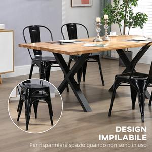 HOMCOM Set of 4 <b>Stackable</b> Kitchen <b>Chairs</b> in Industrial Style in Steel, 45x53x85cm, Black - Product Image 3