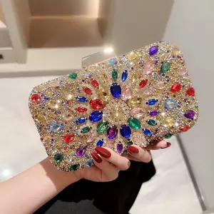 Bestseller glänzende strass eingebrachtes abendkleid diamant handtasche bunte abendtasche für damen