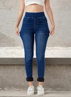 Femmes Denim Doublé Thermique Flanelle Contrôle Du Ventre Taille Haute Jeans Skinny Simple Tissé Automne Lavage En Machine Importé