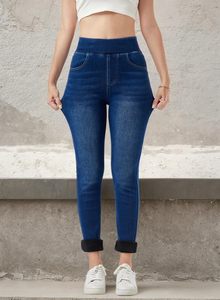 Women's Denim <strong>Lined</strong> Thermal Flannel Tummy Control High Waisted Skinny <strong>Jeans</strong> Simple Woven Autumn Machine Wash Imported - Product Image 3