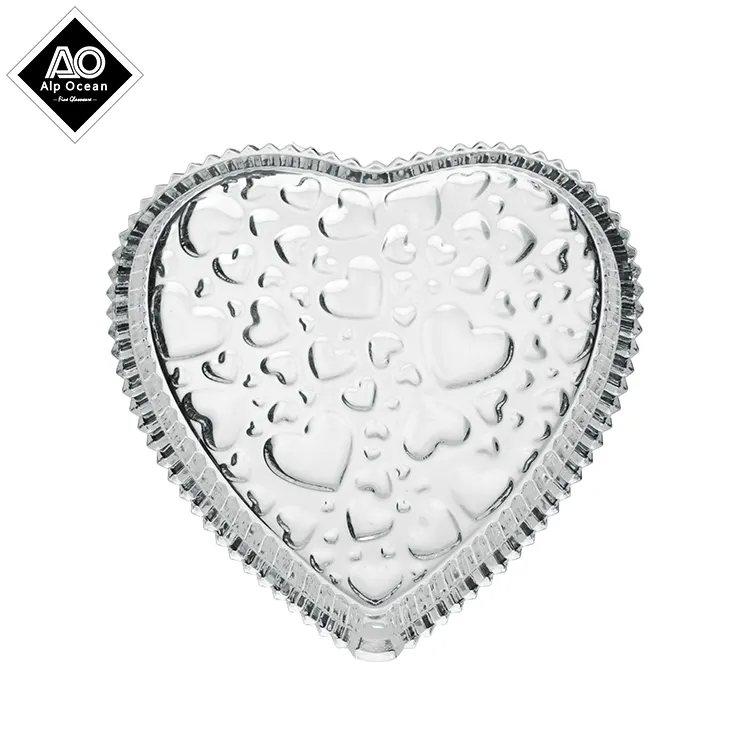 लोकप्रिय डिजाइन 17.5cm ग्लास पकवान के साथ दिल के आकार फैंसी बनावट की स्पष्ट गिलास डिनर सेट कटोरे