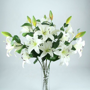 X-1125 Lirios de Seda Artificiales de 100 CM, Color Blanco, 3 Cabezas, 1 Capullo, Tipo Tigre - Product Image 1