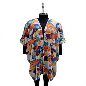 Bohemian Tropical Floral Print Kaftan <b>Dress</b> Batwing Sleeve Asymmetrical Hem Loose Fit Summer <b>Cover</b> Up - Product Image 1