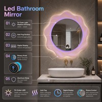 Miroir de salle de bain intelligent lumineux pour hôtel, avec bouton de commande, couleur personnalisée, support OEM, éclairage LED irrégulier, vente en gros
