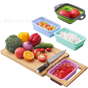 Planche à découper en bois extractible 43x30cm avec contenants pour usage en cuisine - Product Image 1
