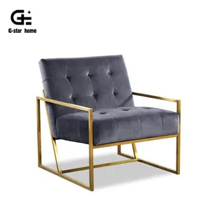 Silla Accent para sala de estar, sillón de terciopelo con marco de Metal y tapicería