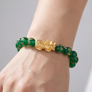 Bracelet en agate verte de 10 mm, sculpté avec un <span class=keywords><strong>PiXiu</strong></span>, six mots, Feng Shui, pour femmes et hommes - Product Image 2
