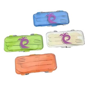 Portable Knife Fork Spoon Set Plastic Reusable Camping Utensil Three Piece Outdoor Cutlery With Lid Rectangular Shape - Product Image 5