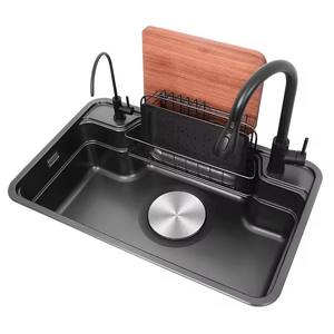 Fregadero <span class=keywords><strong>de</strong></span> Acero Inoxidable 304 <span class=keywords><strong>de</strong></span> Alta Calidad con Grifo, Un Solo Tazón, 780x480mm, Tratamiento <span class=keywords><strong>de</strong></span> Superficie Nano Negro, Diseño Moderno, Sobre Encimera - Product Image 5