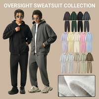 Ensemble de survêtement vintage pour homme, couleur Dopamine, coupe ample, avec sweat à capuche zippé et pantalon de survêtement épais, style streetwear décontracté pour l'automne