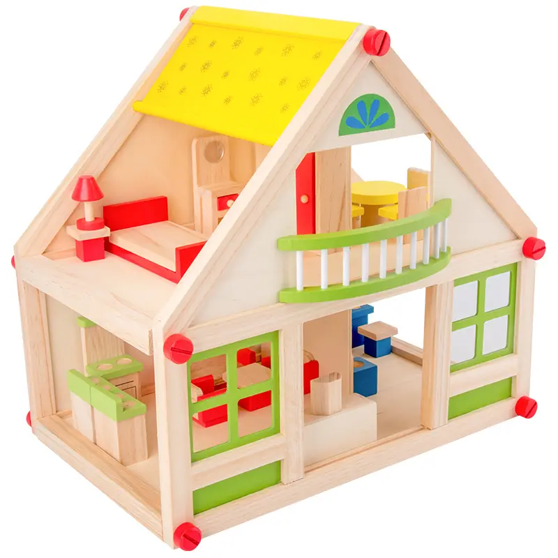 Casa di Bambola di legno del Giocattolo FAI DA TE Creativo Multi-Livello di Villa In Legno Per Bambini In Legno Casa Delle Bambole con Mobili Per Bambini di Legno Assemblare Bambola casa