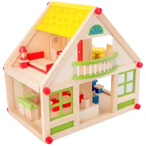 木制娃娃过家家玩具 DIY 创意多层次木制别墅儿童木制玩具屋家具婴儿木制组装娃娃房子