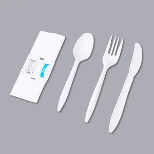 Ensemble de coutellerie et serviette de sel et poivre, 5 pièces, Kit de repas blanc, couverts jetables en plastique Pp moderne