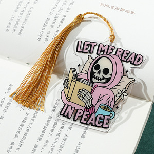 Marcapáginas de acrílico gótico divertido con diseño de calavera personalizado, marcapáginas con borla 'Read in Peace' - Product Image 2