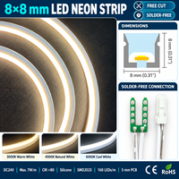 Bande LED néon découpable 24V 8x8mm sans soudure en silicone, flexible, pour armoires de cuisine, placards et étagères