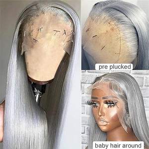 Perruques gris argenté Perruque de cheveux humains Lace Front brésilienne droite vierge cheveux gris sans colle 13X4 HD Transparent Lace Frontal Wigs - Product Image 5