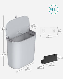 SONGMICS poubelle murale avec couvercle coulissant <span class=keywords><strong>évier</strong></span> de cuisine poubelle 9l poubelles en plastique - Product Image 6