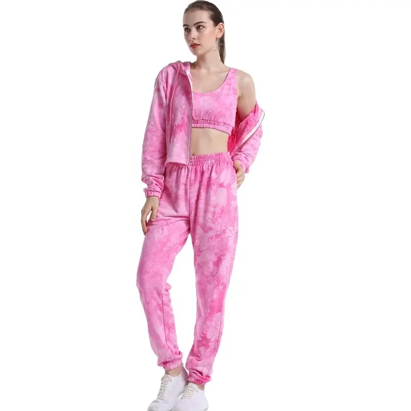 2024 nouveauté femmes sweat à capuche zippé pantalon ensemble survêtement survêtement Tie Dye 2 pièces ensemble survêtement jogging ensemble pour les femmes