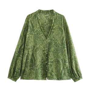 <span class=keywords><strong>Abbigliamento</strong></span> <span class=keywords><strong>Donna</strong></span> Set 2 Pezzi Bohémien <span class=keywords><strong>Verde</strong></span> con Stampa Paisley Maglietta a Maniche Lunghe e Pantaloni a Vita Alta - Product Image 4