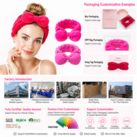 Bandeau en peluche personnalisé avec nœud rose, bandeau de maquillage doux pour femmes, accessoires capillaires pour spa, fabricant OEM ODM