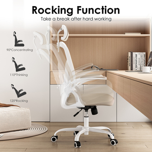 Silla de Oficina Ergonómica con Respaldo Alto, Reposabrazos Abatibles, Soporte Lumbar Ajustable, Malla Moderna para Oficina en Casa, Escritorio, Dormitorio - Fabricada con Tela y Espuma - Product Image 5