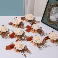 Set Bunga Pernikahan Warna Karamel, Buket Pengantin, Corsage, Bunga Pergelangan Tangan, Set Bunga Buatan untuk Pengiring Pengantin, Rangkaian Bunga Pernikahan