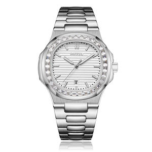 DIFFUL Blue in acciaio inox di lusso marca di Diving datario orologio al quarzo finto diamante lunetta orologio da uomo - Product Image 1