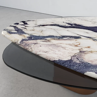 Table basse en marbre veiné blanc Dream Home avec plateau, base à double cylindre, en pierre naturelle, pour salon