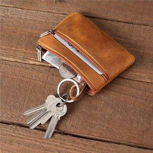 Minimalist Wallet Small Leather Retro Zipper Key Ring Card Holder Wallet - Product Image 3