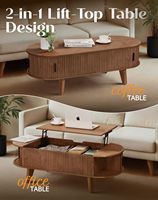 Pruchant Mid-Century Modern Ovaler Couchtisch mit Hebedeckel und Stauraum, 47,2 Zoll, Schiebetür mit Rollverschluss, Holzdesign mit Rillen, Walnuss-Finish für