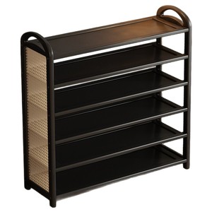 <b>Shoe</b> <b>Rack</b> Multi Tiered <b>Storage</b> Organizer Dustproof Entryway Indoor Use Sneakers Boots High Heels 5 Tier Black Rattan Style - Product Image 5