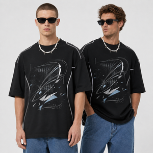 T-shirt personnalisé vintage style course automobile, coupe oversize, motif graphique, passepoil contrastant, streetwear, logo personnalisé, pour homme - Product Image 1