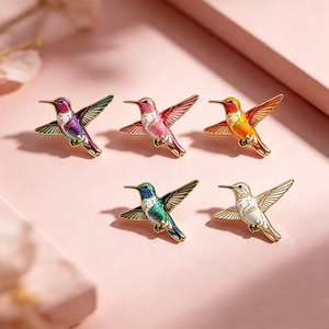 Pin Enamel Grosir Kustom Stok Beragam Warna Lencana Logam Burung Kolibri Set Pin Kerah Burung - Product Image 2