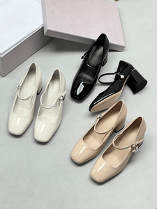 Chaussures Jimmy de haute qualité pour femmes à talon bas en cuir verni lisse, talon stable, bout carré rétro, faciles à nettoyer - Product Image 3
