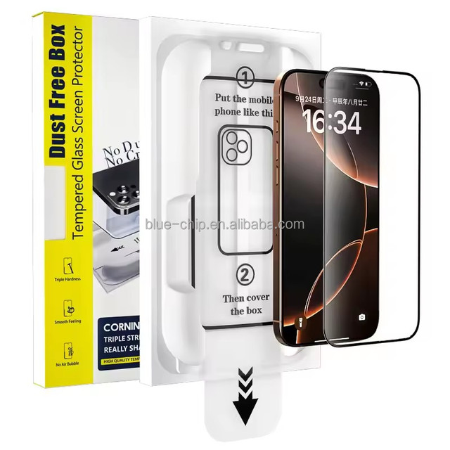 3D Curved Full Coverage Tempered Glass Screen Protector With Magic Box Easy Installation Kit for Iphone 17 15 16 14 Air Pro Max