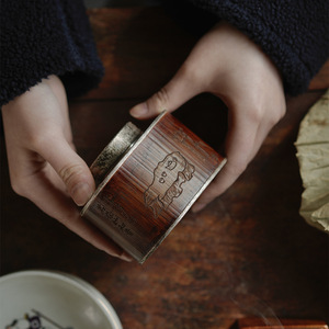 Old <b>Bamboo</b> Tea Caddy With Wooden Lid Carved Design Portable Tea <b>Container</b> For Tea Ceremony Accessories - Product Image 4