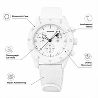 Montre à quartz chronographe, cadran en céramique, étanche 3 ATM, phase de lune, mode sportive, logo personnalisé, OEM, vente en gros