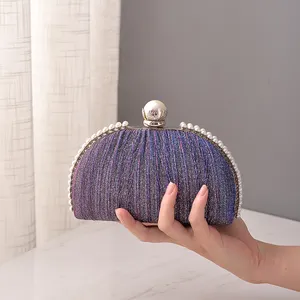 Wrinkle design double row pearl cute dumpling shape party purses and handbags wedding bride evening bags