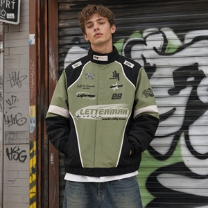 High Quality Spliced Vintage Racing Bomber <b>Jacket</b> Wholesale Custom Fabric Custom Pattern <b>Thick</b> Motorcycle <b>Jacket</b> Trendy Casual - Product Image 6